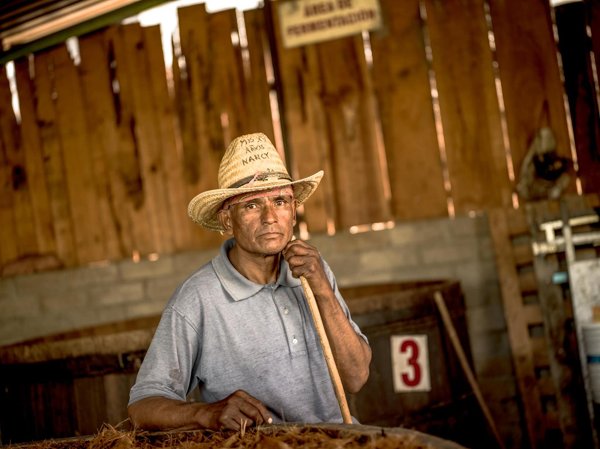 a mezcal worker monitors Agave Pinas being placed on a fire for roasting in preparation for mezcal production in Oaxaca Mexico