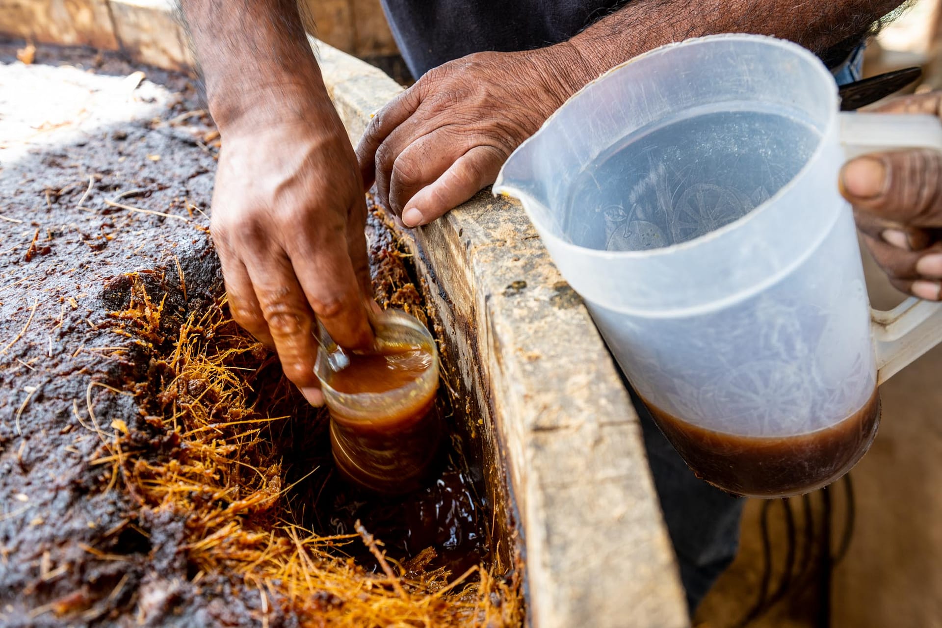 Detail of predistillate before mezcal distilling